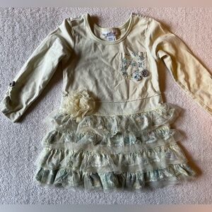 Naartjie long sleeve toddler dress w tulle bottom. Pale spring green. 18-24 mos
